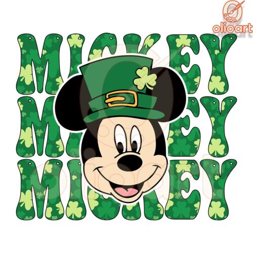 Mickey Irish Green Leaf Clover Patrick Day SVG