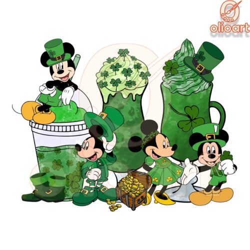 Mickey Minnie Green Patrick Day Leprechaun Drinks PNG
