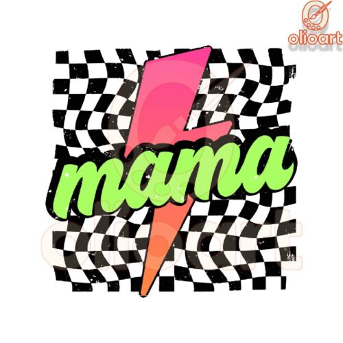 Neon Mama Checkered Lightning Bolt SVG Design