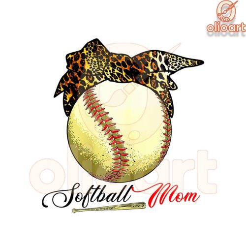 Softball Mom PNG Leopard Headband Baseball Bat Design