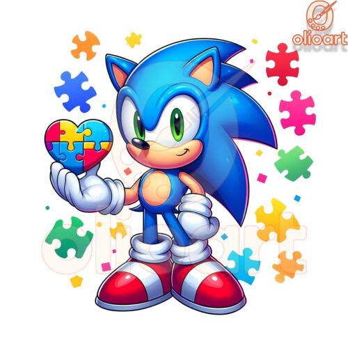 Sonic Cartoon Autism Awareness Puzzle PNG Design