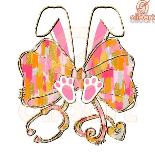 Sparkly Bunny Coquette Bow Nurse PNG Design