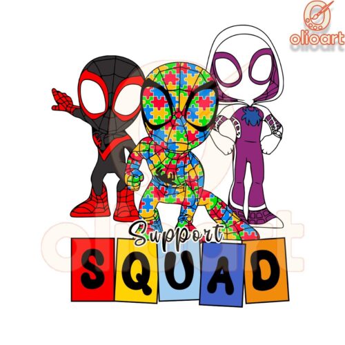 Support Squad Autism Superhero Cartoon PNG