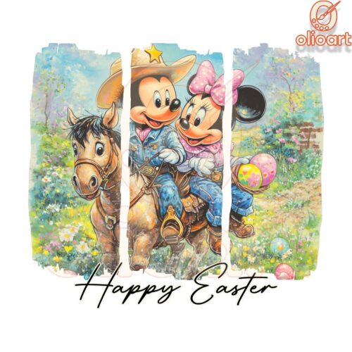 Vintage Cowboy Mickey Minnie Happy Easter PNG