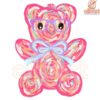 Adorable Brushstroke Bear with Coquette Bow PNG