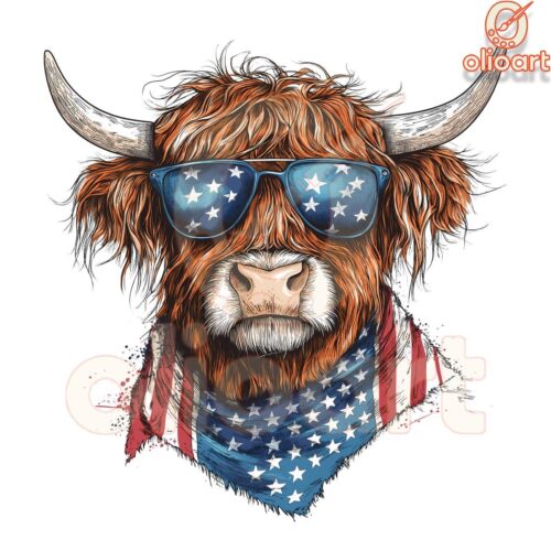 America Highland Cow 4th of July PNG Sublime Design