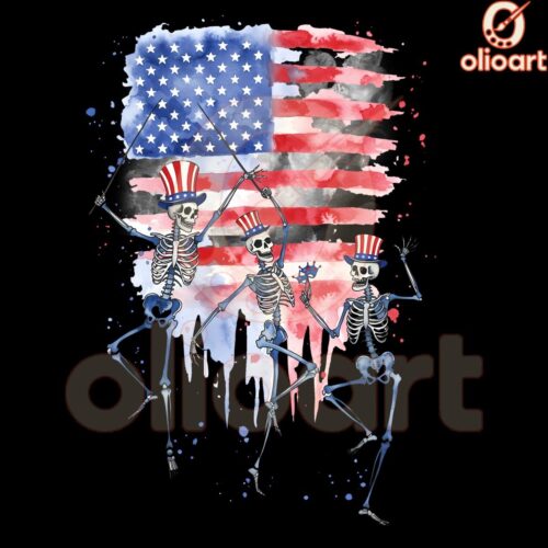 American Flag Skeleton Dancing PNG Graphic