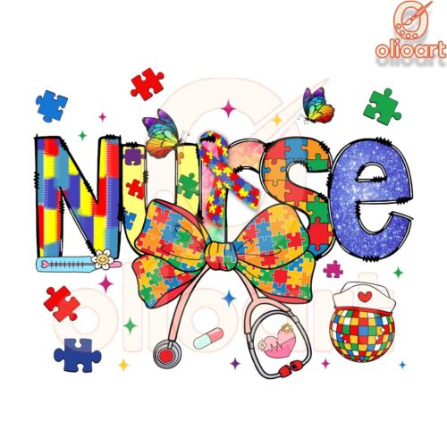 Autism Nurse Coquette Puzzle Bow PNG Design