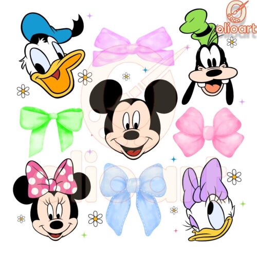 Disney Friends Mickey Donald Daisy Coquette Bow PNG