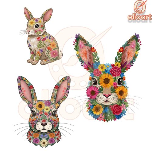 Happy Easter Floral Bunny PNG