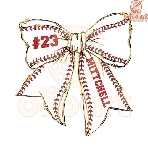 Personalized Baseball Bow PNG with Name Number