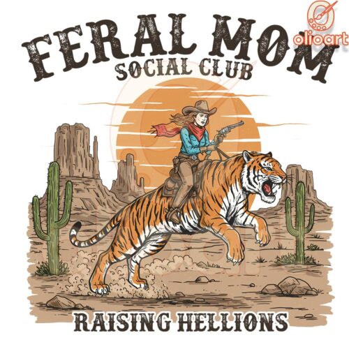 Retro Feral Moms Social Club Raising Hellions PNG Design