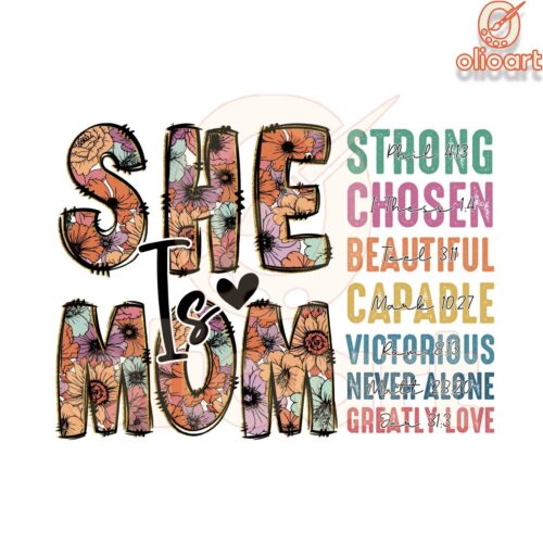 Retro She is Mom Strong Chosen Beautiful PNG