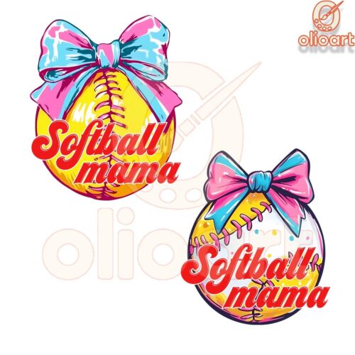 Softball Mama PNG with Cute Coquette Bow