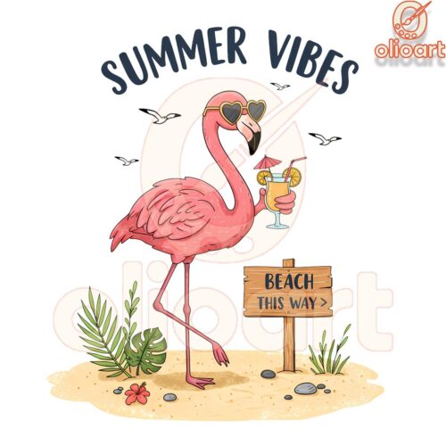 Summer Vibes Flamingo PNG Beach This Way