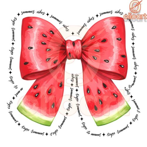 Summer Vibes PNG with Coquette Bow Watermelon