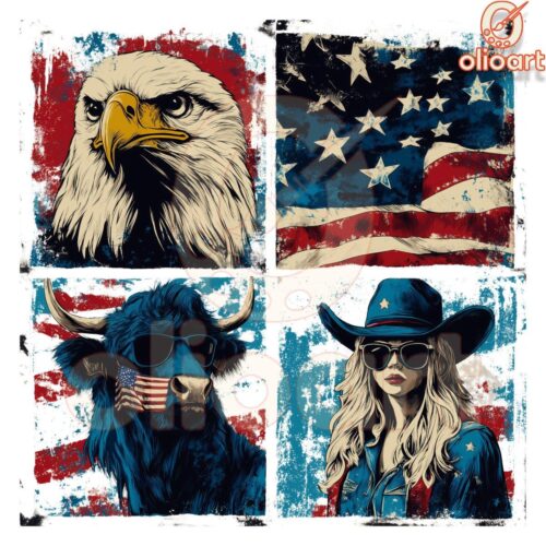 Vintage Cowgirl Western PNG for a Patriotic 4th of July
