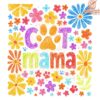 Boho Retro Cat Mama with Floral Crayon Design PNG