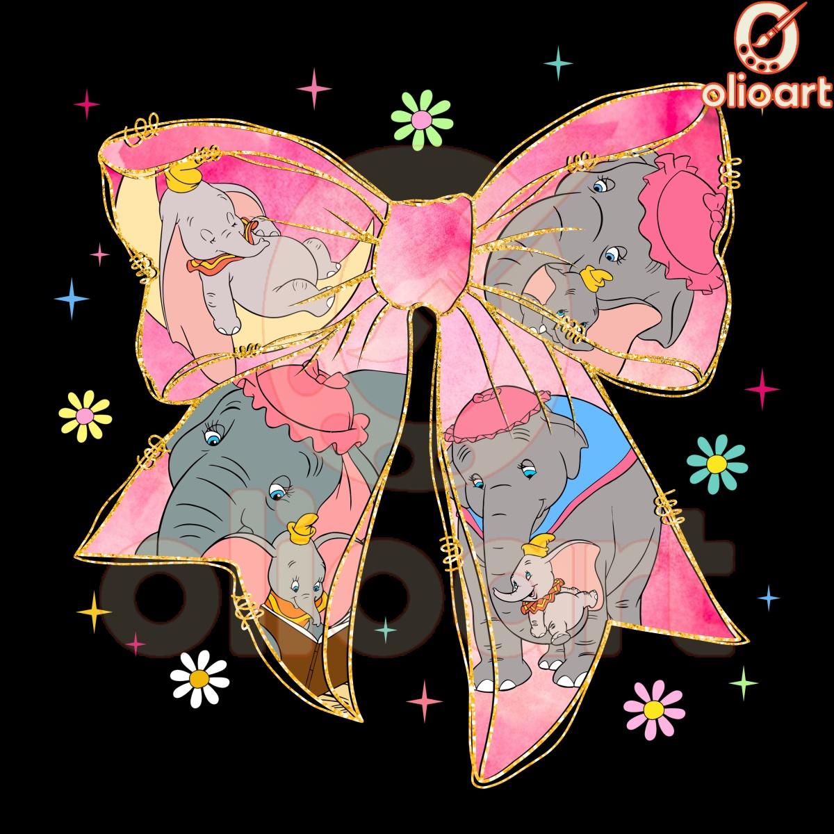 Mrs Jumbo And Dumbo Coquette Bow Glitter PNG